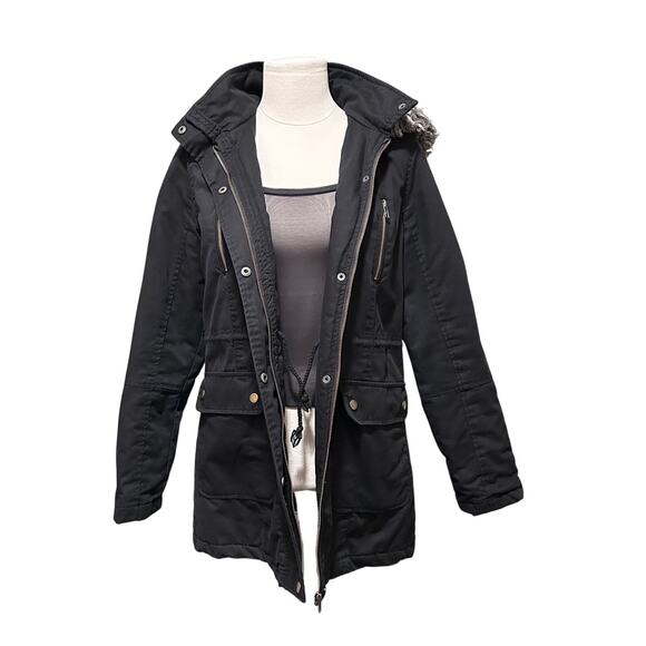 Glamisa Black Winter Coat Faux Fur Size Large - Picture 4 of 13